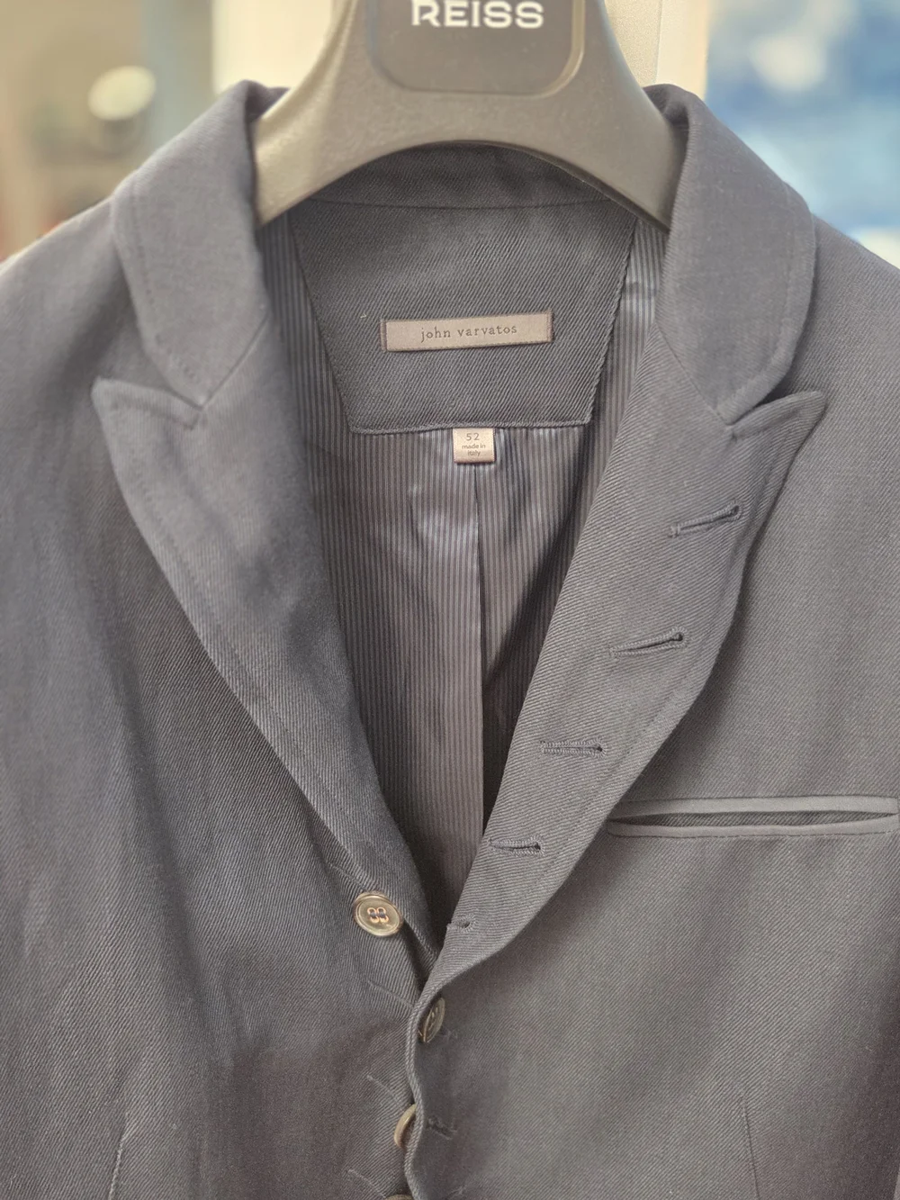 John Varvatos Men’s Navy Blue Button Up Linen/Wool Blend Woodward Jacket 52EU